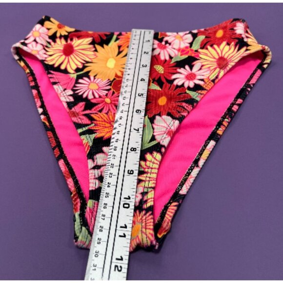 Wild Fable-Women's Ribbed High Waist High Leg Cheeky Bikini Bottom-Black/Pink-XS - Picture 6 of 12